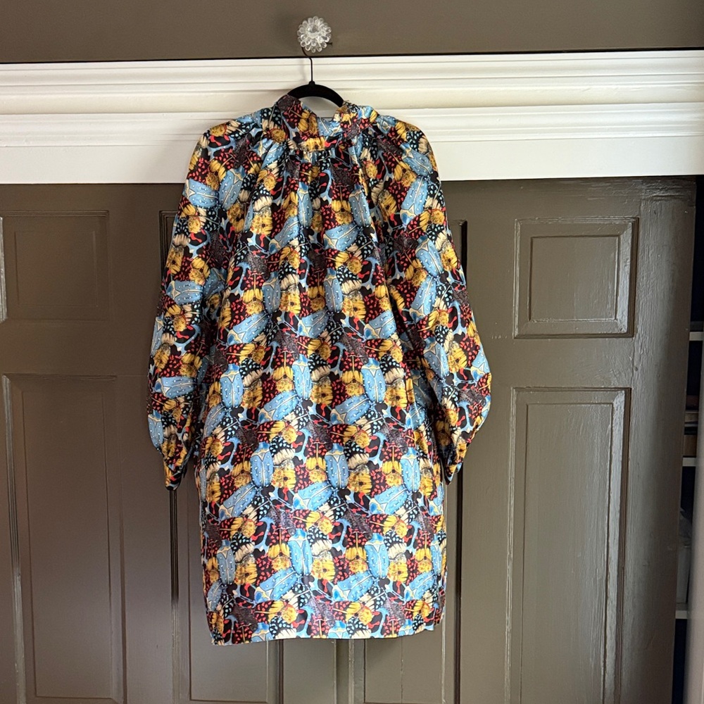 Ann Mashburn Silk Beetle Colorful Patterned Long Sleeve Knee Length Dress